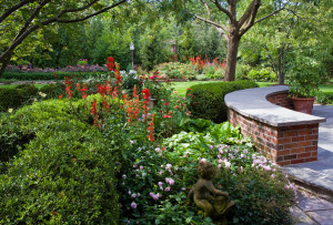 A built-in seatwall is perfect for admiring summer blooms.