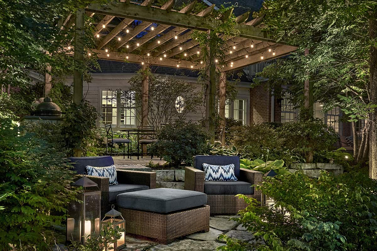 Pergola Canopy with Bistro Lights in Lake Forest