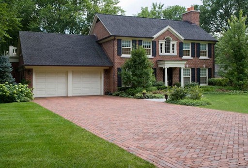 red brick driveway herringbone pattern