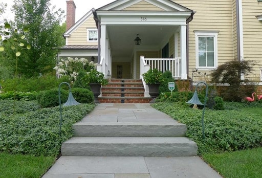 stone entry steps with bluestone walkway